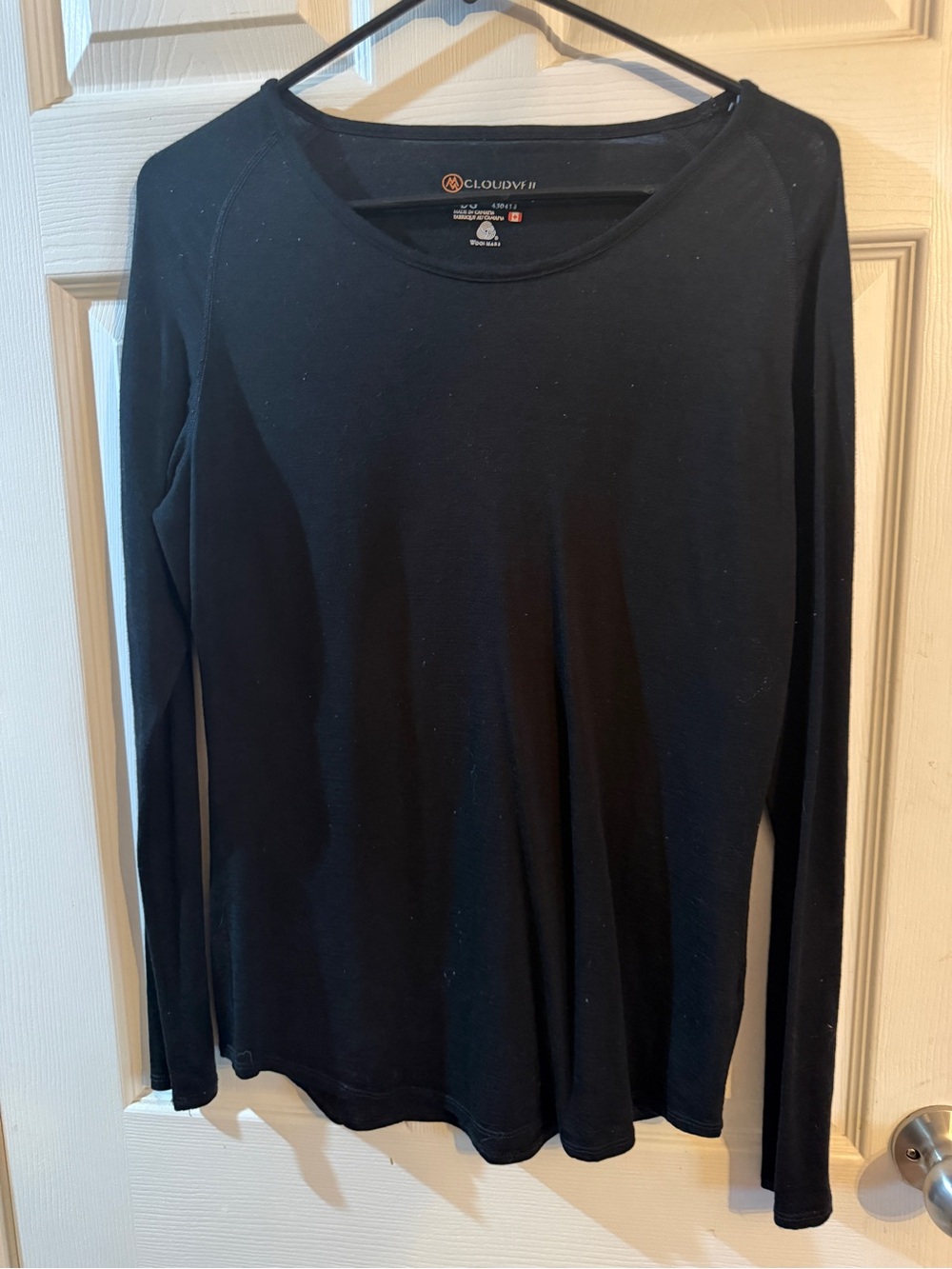 Cloudveil Womens Black Long-Sleeve Merino Wool Crewneck Longsleeve